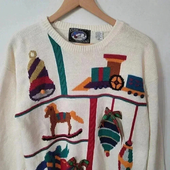 Vintage Holiday Traditions Cotton Blend Crewneck Pullover Women's Sweater M - Picture 5 of 7